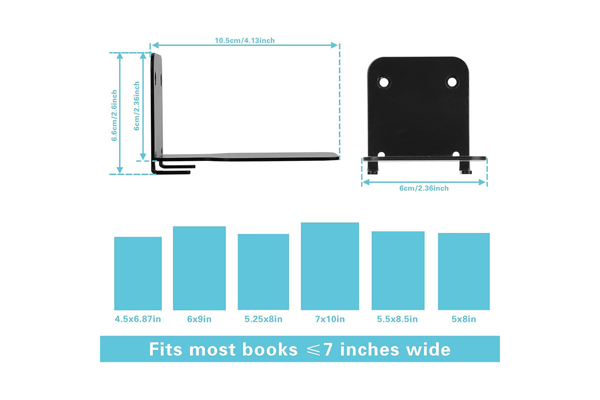 2Pcs Wall Mounted Invisible Floating Bookshelf Book Display Black