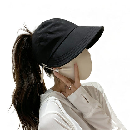Wide Brim Quick Dry Foldable Sun Hat with Ponytail Opening - Black