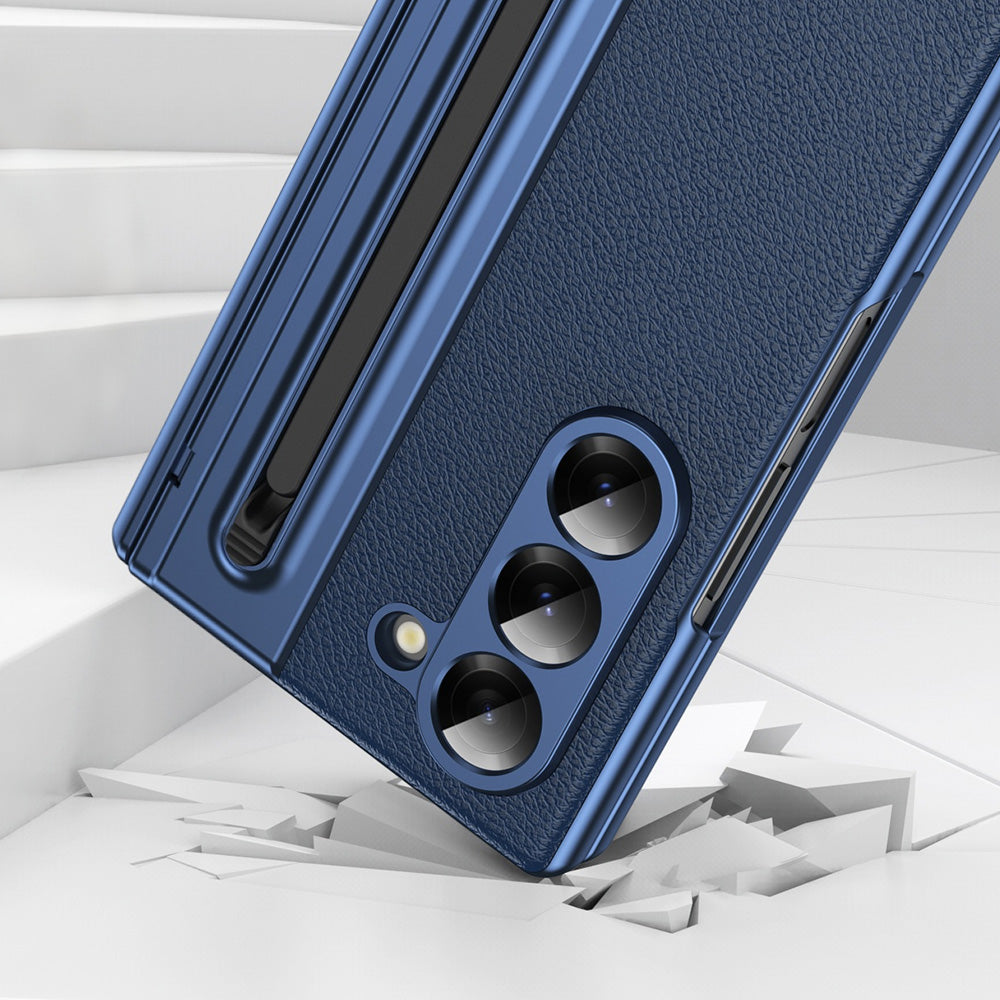 Phone Case for Samsung Z Fold 7 with Pen Holder Full Coverage Hinge Protection-Blue