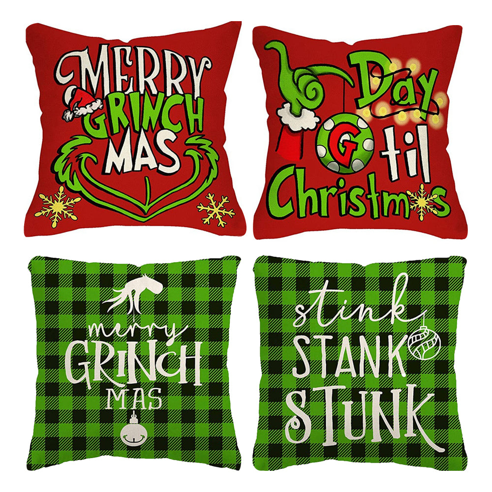 4pcs Christmas Pillow Covers Cute Print Throw Cushion Case for Couch Sofa Bed Bedroom Home Decor-Style 5 and Style 6 and Style 7 and Style 8