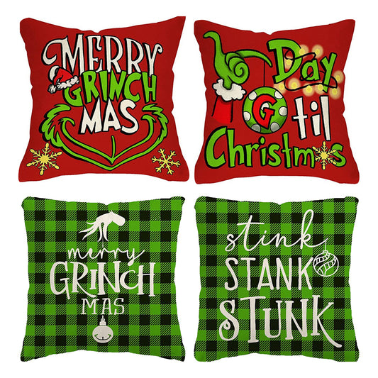 4pcs Christmas Pillow Covers Cute Print Throw Cushion Case for Couch Sofa Bed Bedroom Home Decor-Style 5 and Style 6 and Style 7 and Style 8