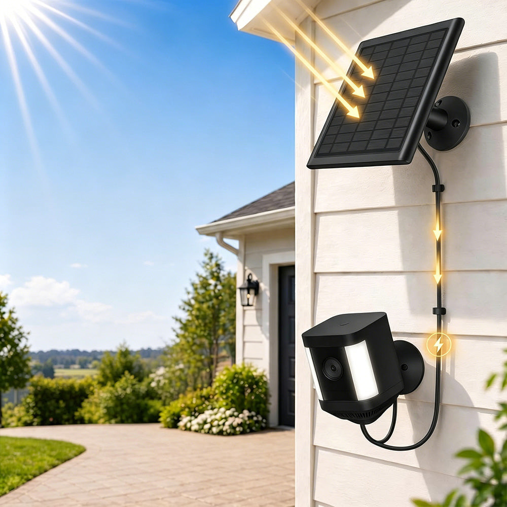 8W Solar Panel Charger Compatible with Ring Stick Up Cam Battery-Black