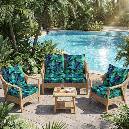4Pcs Patio Stretchable Seat Cushion Covers for Furniture-Green