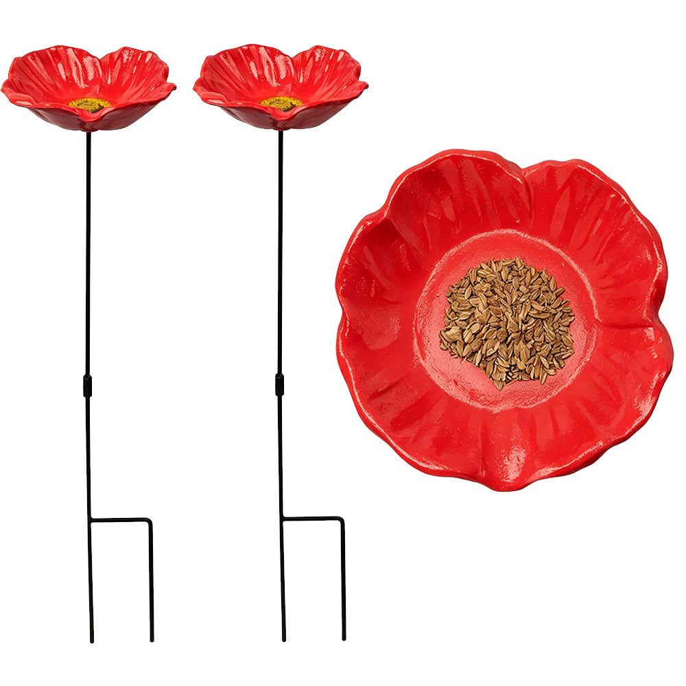 2Pcs Metal Flower Bird Bath Stake 31 Inch Outdoor Bird Feeder Tray for Garden