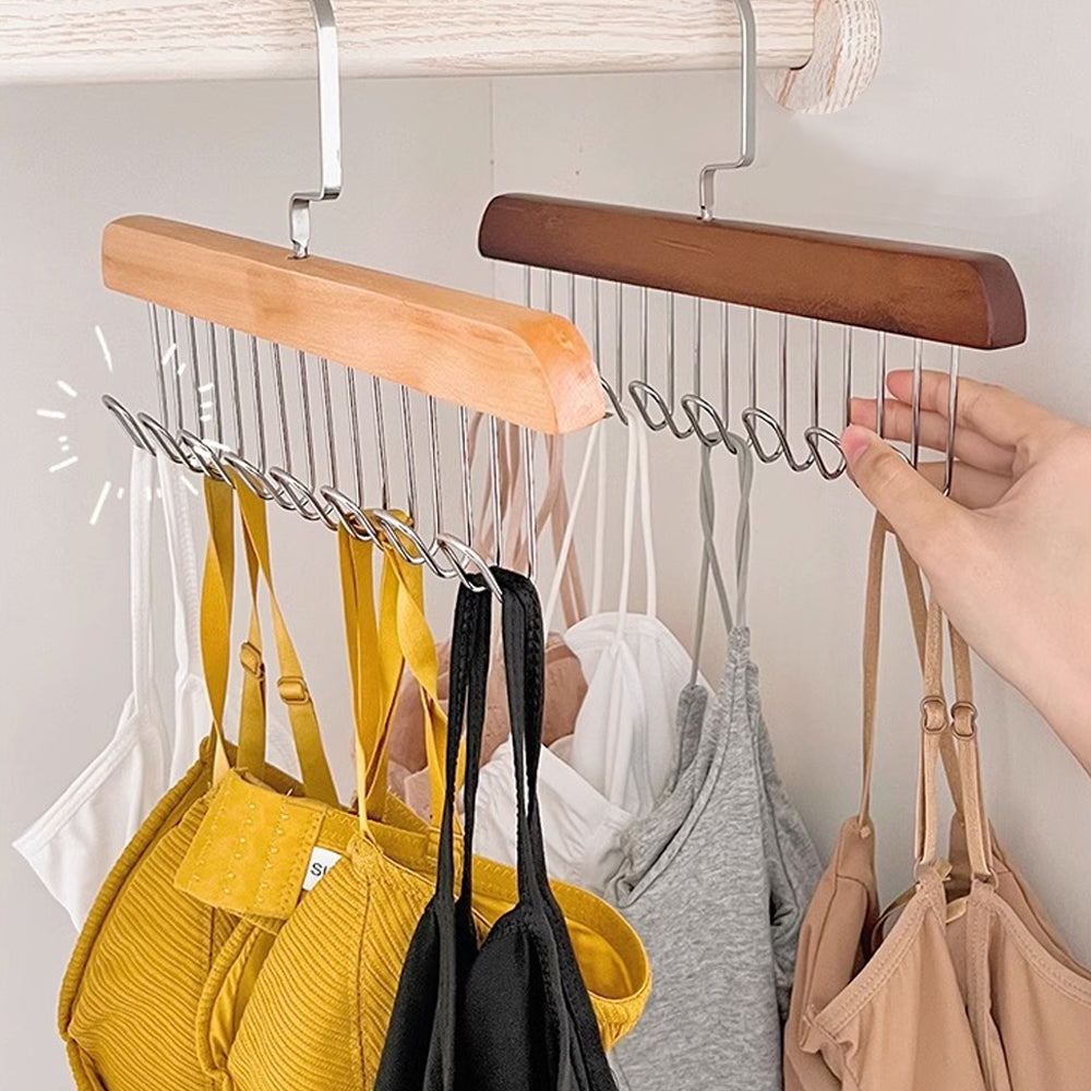 Set of 2Pcs Multi-Hook Bra Hanger Scarf Belt Organizer Space Saving Hangers Coffee