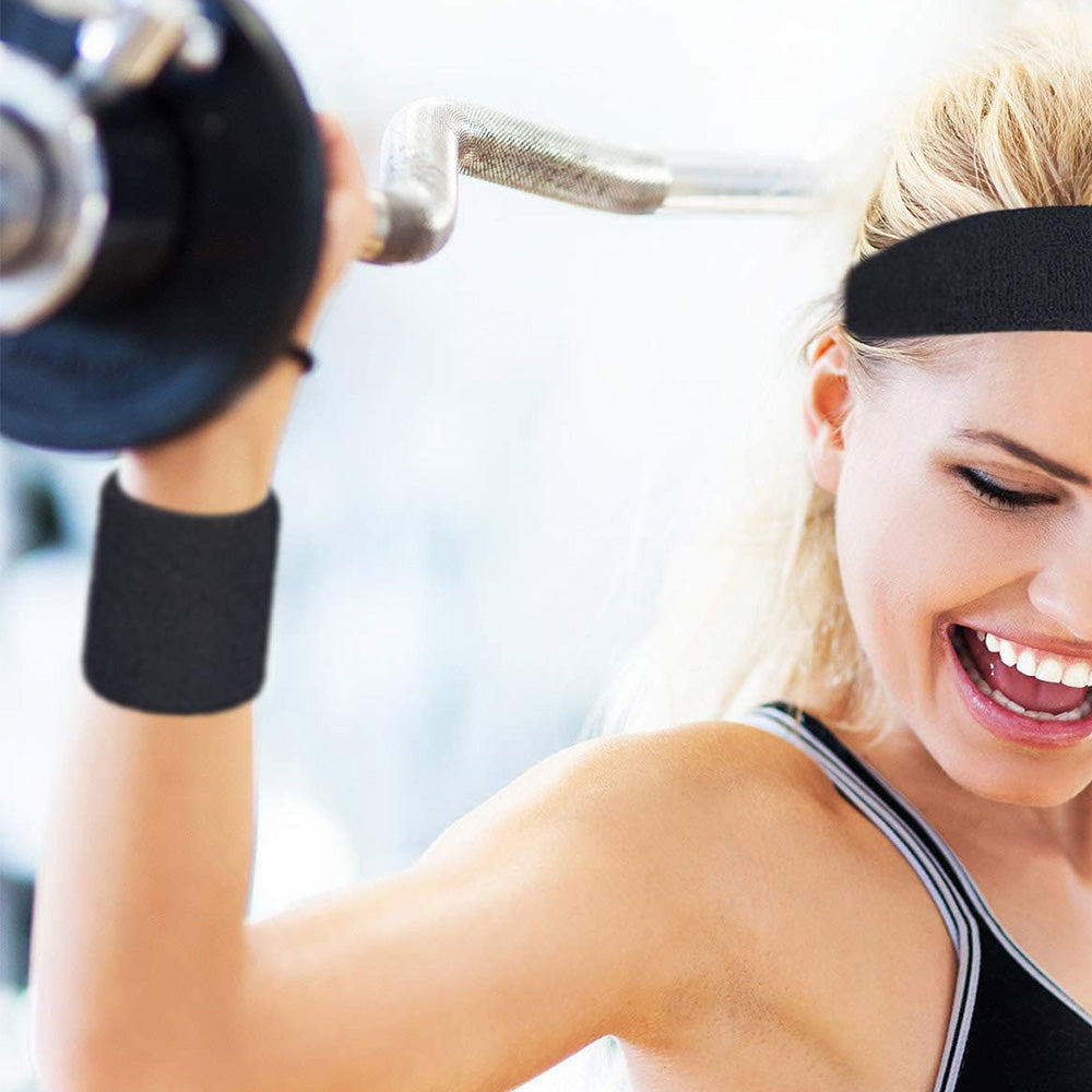 6Pcs Set Sweatbands Sports Headband Wristbands for Sport Tennis Badminton Yoga Black