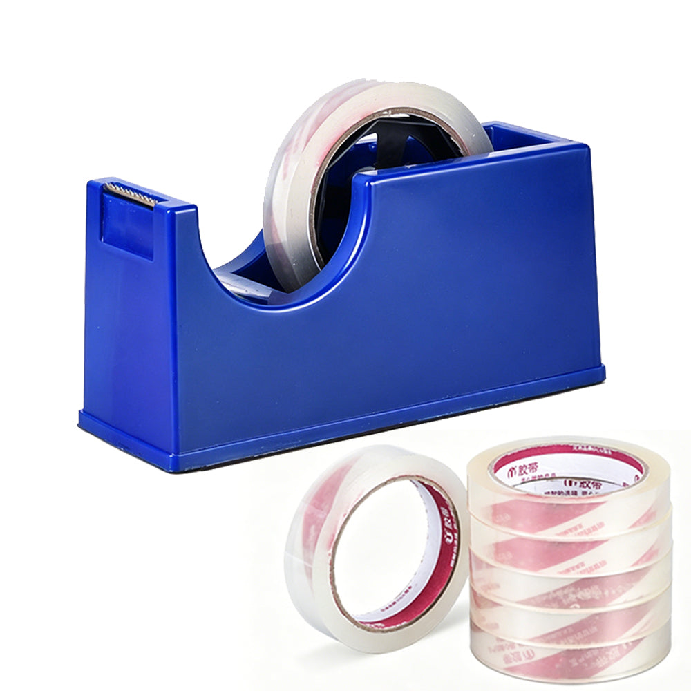 Heavy Duty Cello Tape Dispenser with 6 Roll Clear Tape-Blue