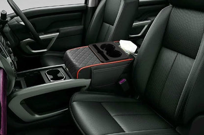 Car Armrest Cushion Organizer with Cup Holder Center Console Booster Pad-Red