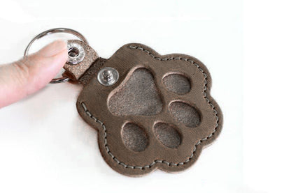 4Pcs Pet Paw Shaped Key Chain Pet Fur Key Chain Pet Memorial Gift Key Ring-Brown