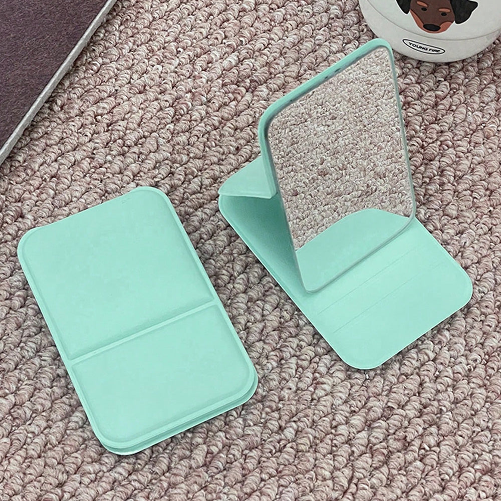 2-Pack Foldable PU Leather Makeup Mirror Medium Portable Travel Vanity Green