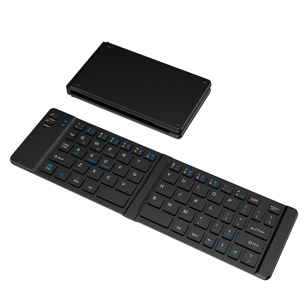 Foldable Wireless Keyboard Mouse Set Tri-Mode Bluetooth 2.4G Rechargeable - Black
