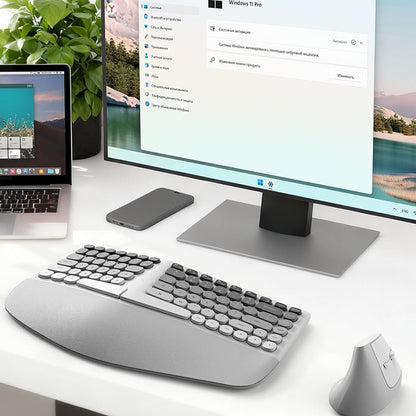 2.4G Wireless Keyboard and Mouse Set with Ergonomic Design 84 Key Keyboard and 6 Button Mouse-Grey