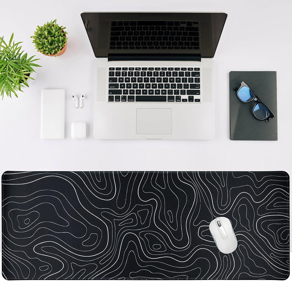 Gaming Mousepad Anti-Slip Mouse Pad Topographic Line Mouse Mat for Home and Office Black