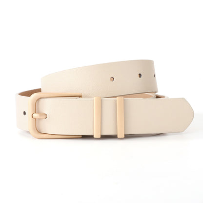 Women PU Leather Waist Belt Gold Pin Buckle Casual Belt for Jeans Dress-Beige