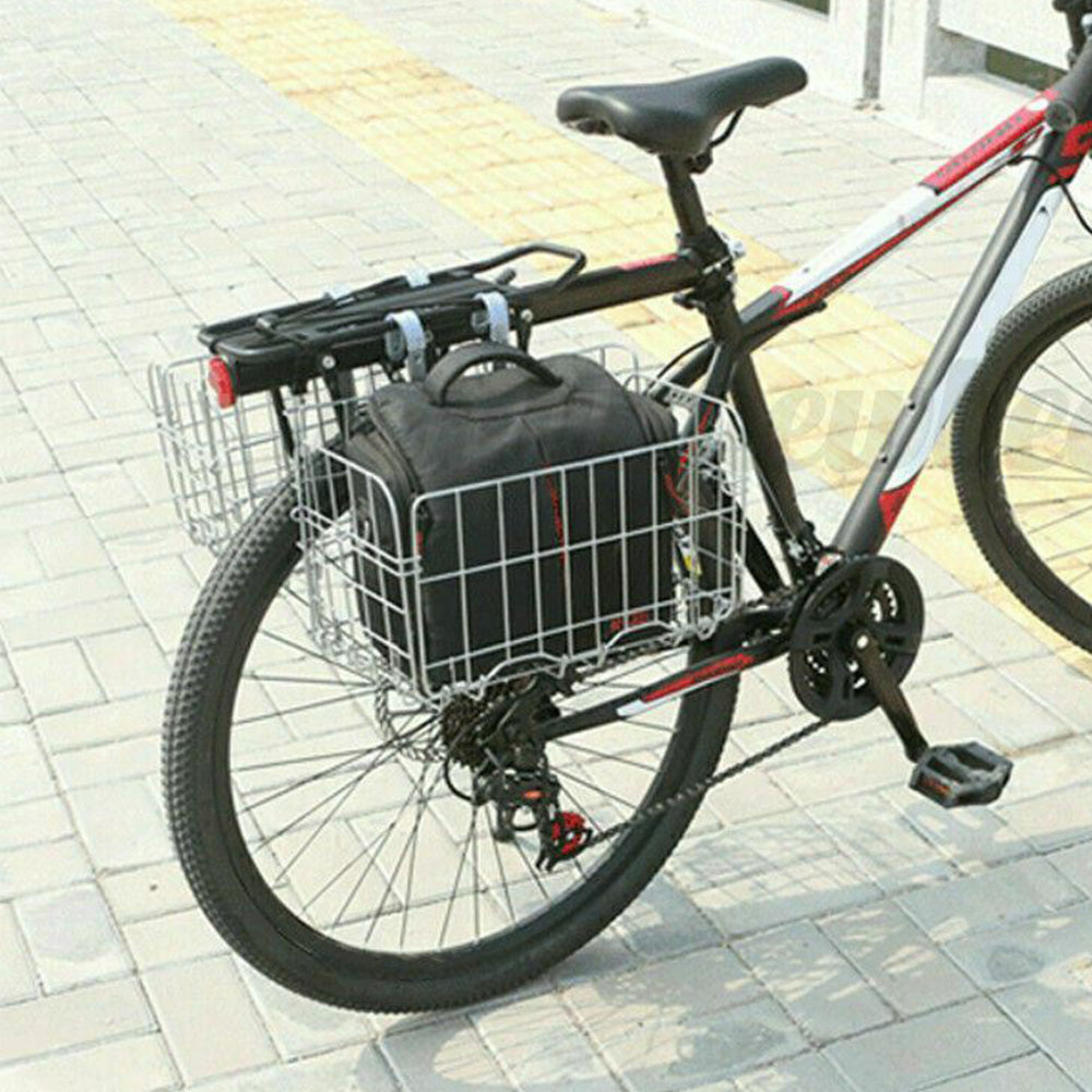 Foldable Bicycle Basket Front & Rear Hanging Storage Rack for Mountain Bike Silver