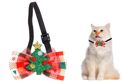 Christmas Pet Bow Tie With Bell and Bow Dog Bow Tie Cat Kitten Plaid Collar-Style 1