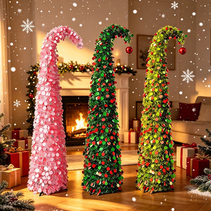 1.5m PET Tinsel Collapsible Crooked Christmas Tree Xmas Decoration - Green