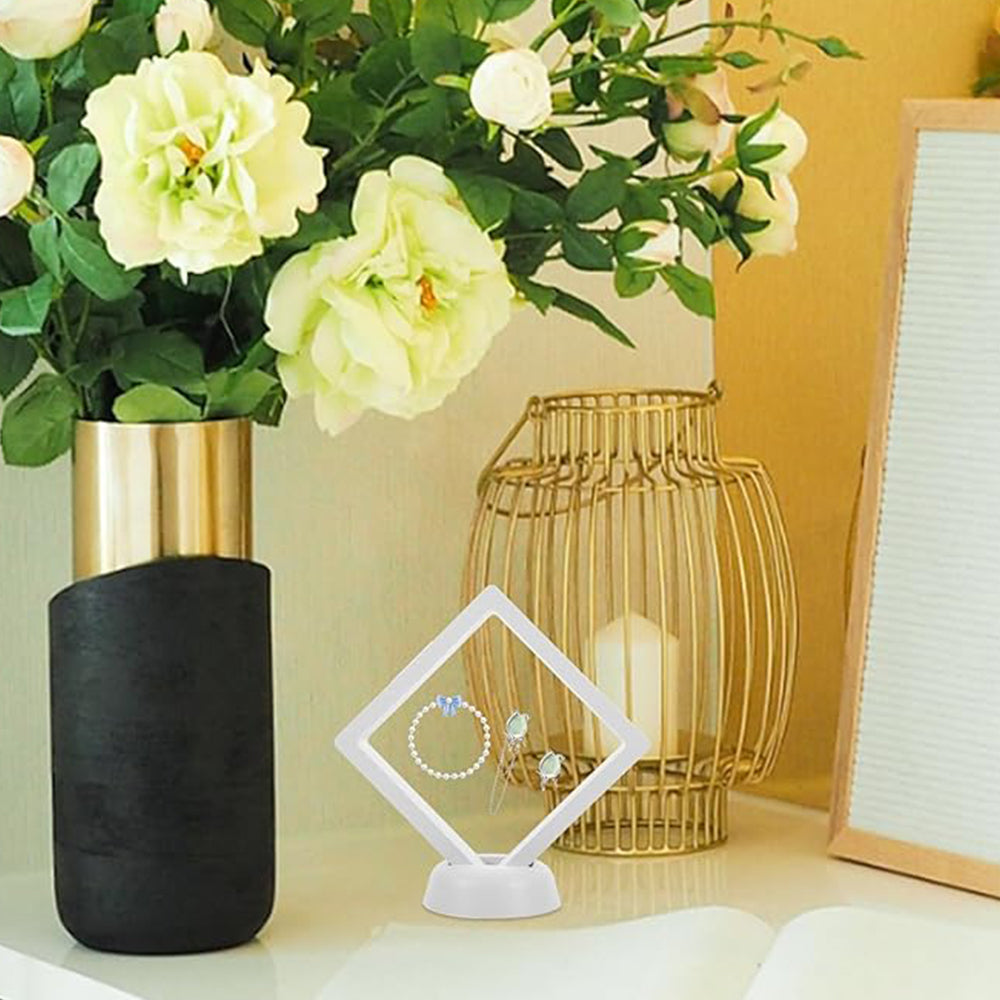 4Pcs Set 3D Floating Frame Display Holder Stands Clear Jewelry Storage Box