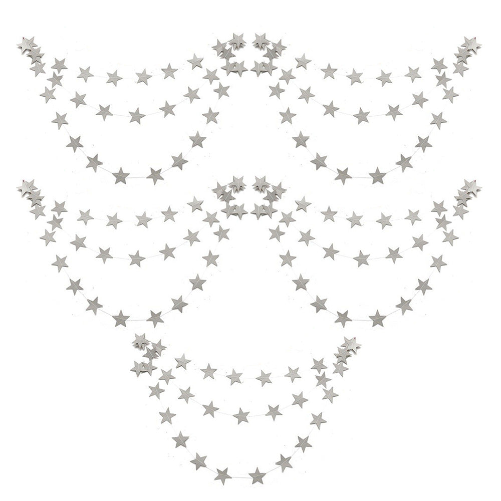 5 Pack 4m Thick Paper Star Garland Bunting Banners for Parties - Silver