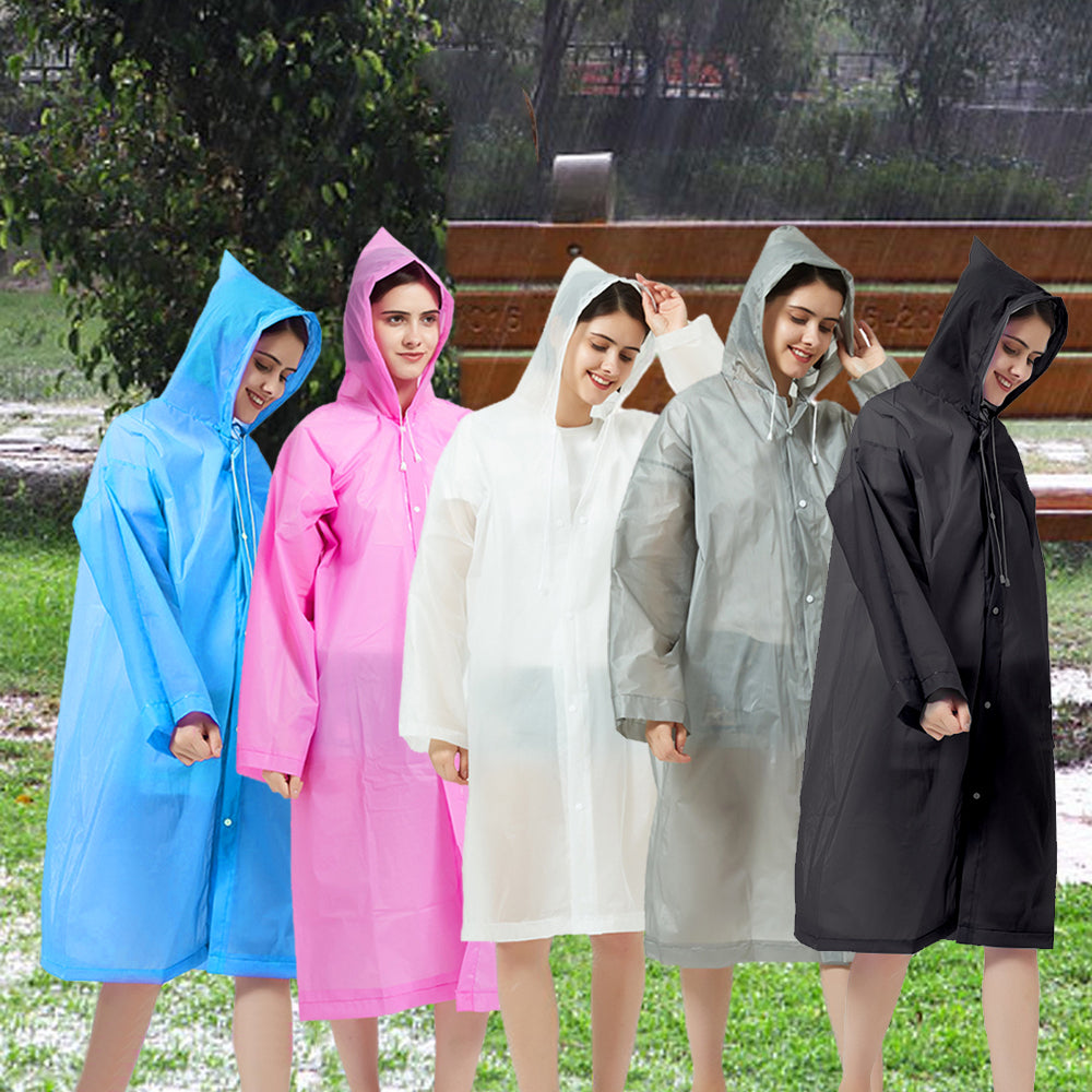 Set of 5pcs Reusable Unisex Raincoat Non-Disposable Raincoat Waterproof Hooded Poncho