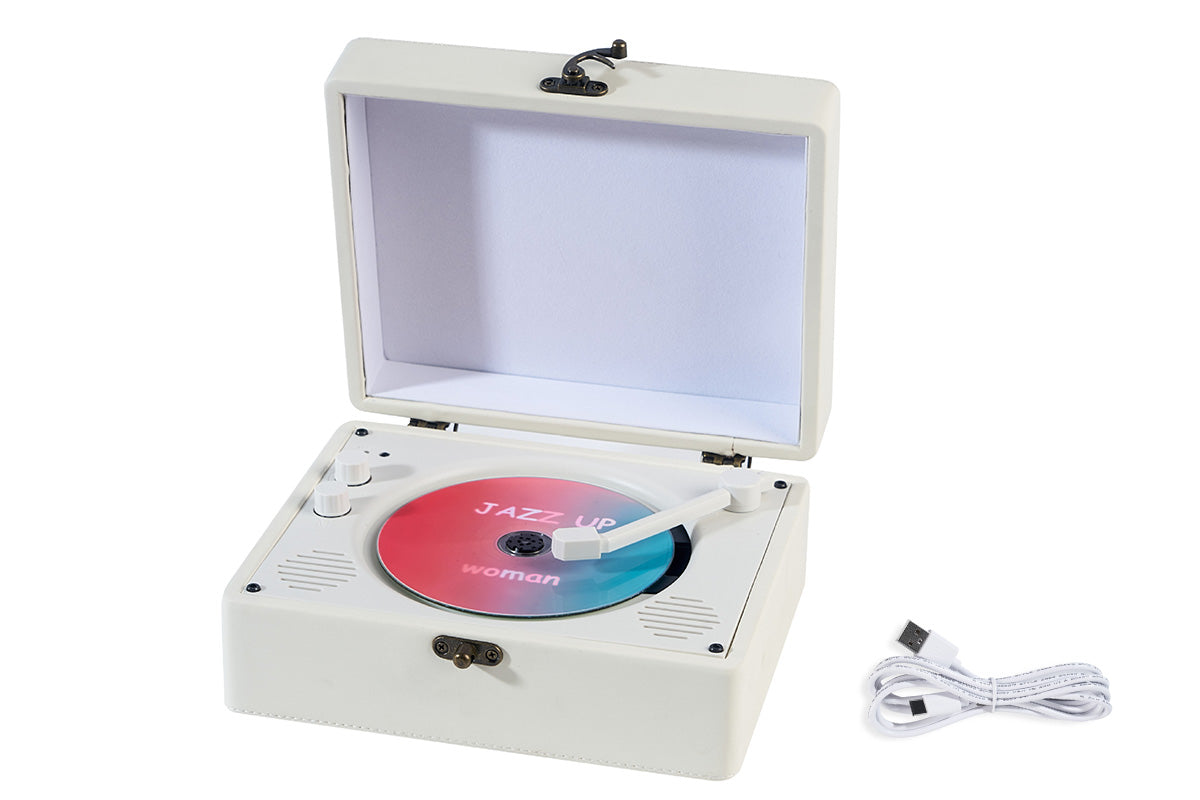 Retro Suitcase CD Player Bluetooth Vintage Desktop CD Player with Speaker-Beige