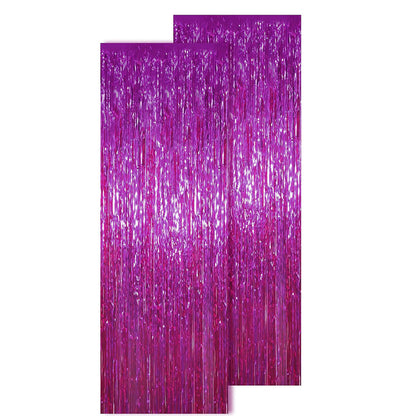 2Piece PET Foil Fringe Door Curtains- Rose Red