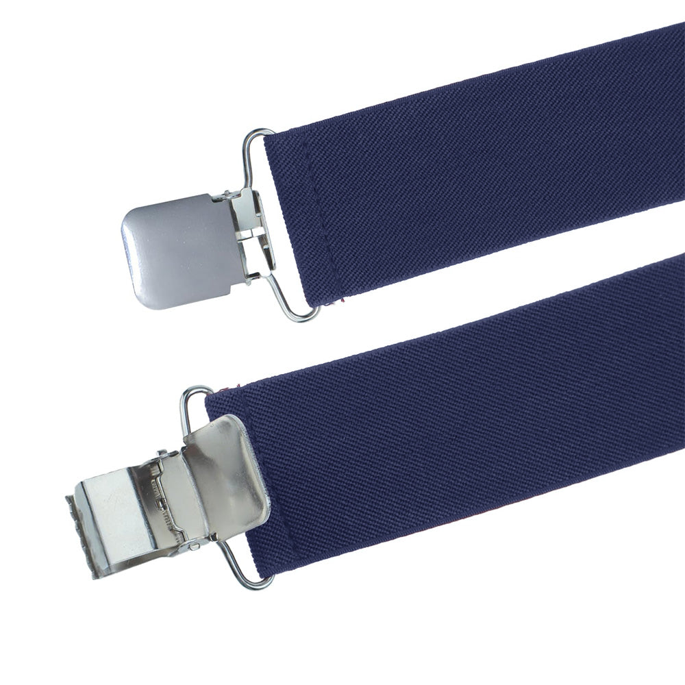 Mens X Back Elastic Suspenders with 4 Metal Clips - Navy