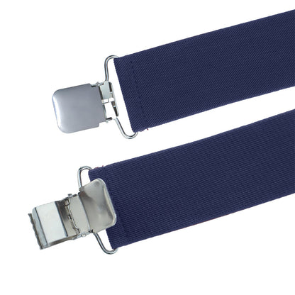 Mens X Back Elastic Suspenders with 4 Metal Clips - Navy