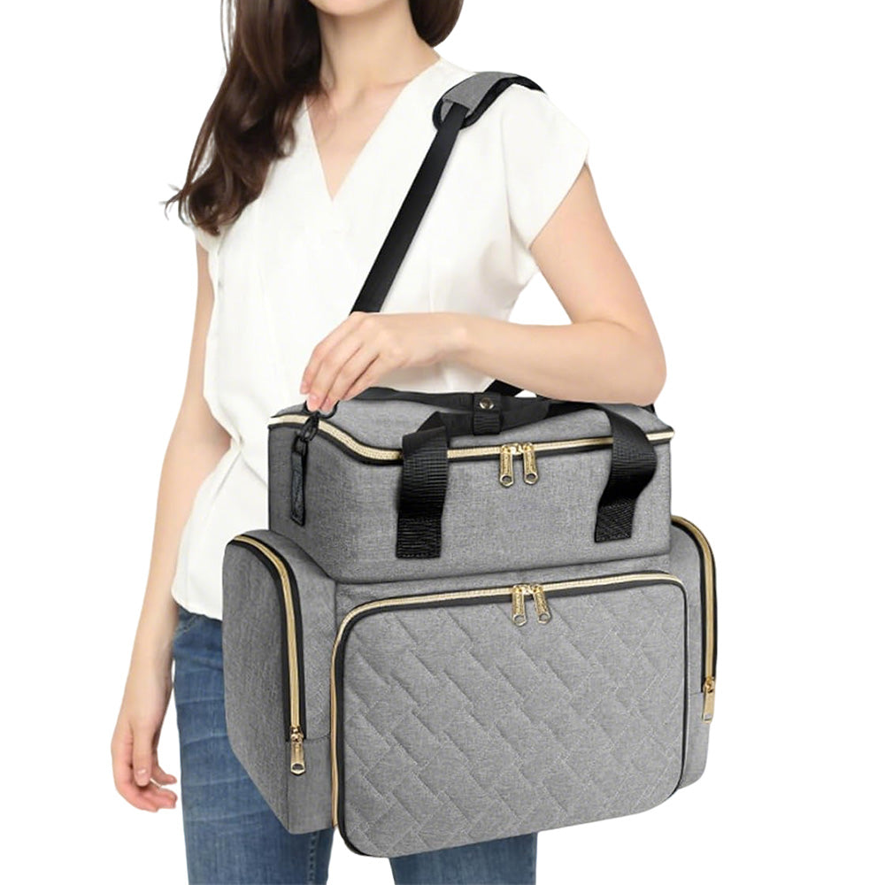 Double Layer Portable Nail Polish Organizer Bag with Removable Pouches-Grey