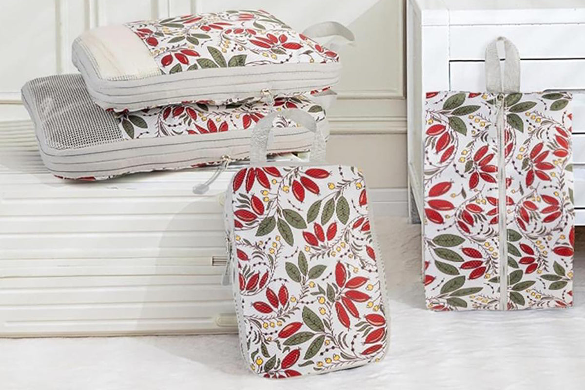 4 Pcs Travel Packing Cubes Set Space-Saving Expandable Compression Packing Cubes -Red Berry