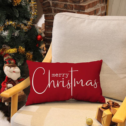 Merry Christmas Throw Pillowcase Rectangle Lumbar Cushion Cover for Winter Holidays Style 2