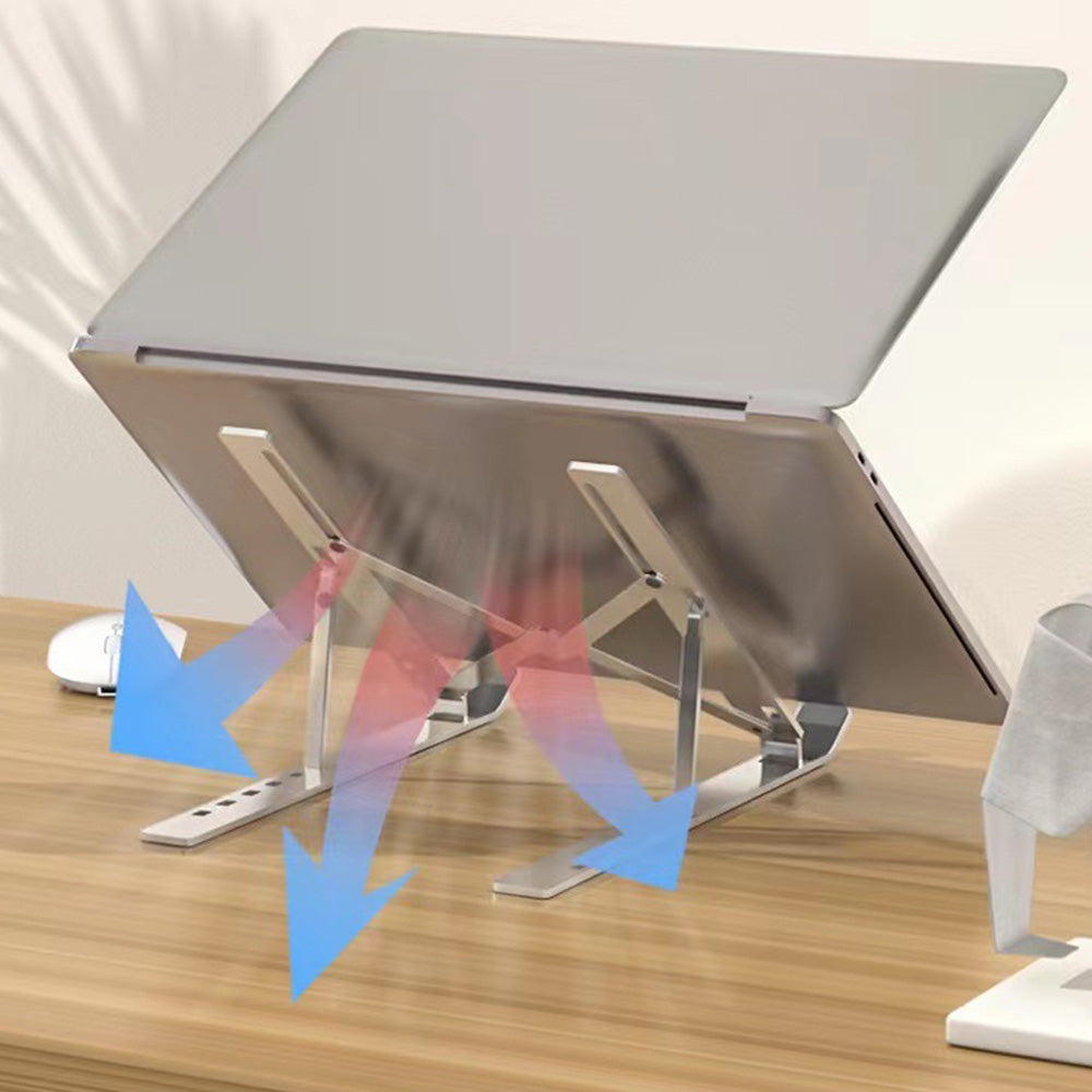 Foldable Aluminum Laptop Tablet Stand with 6 Height Levels- Silver