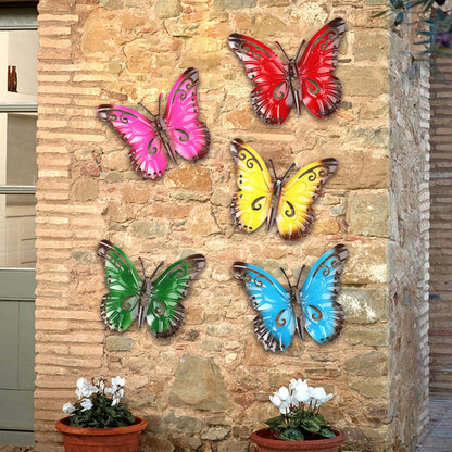 5Pcs Colorful Metal Butterfly Wall Mounted Sculpture Home Yard Garden Art Decor