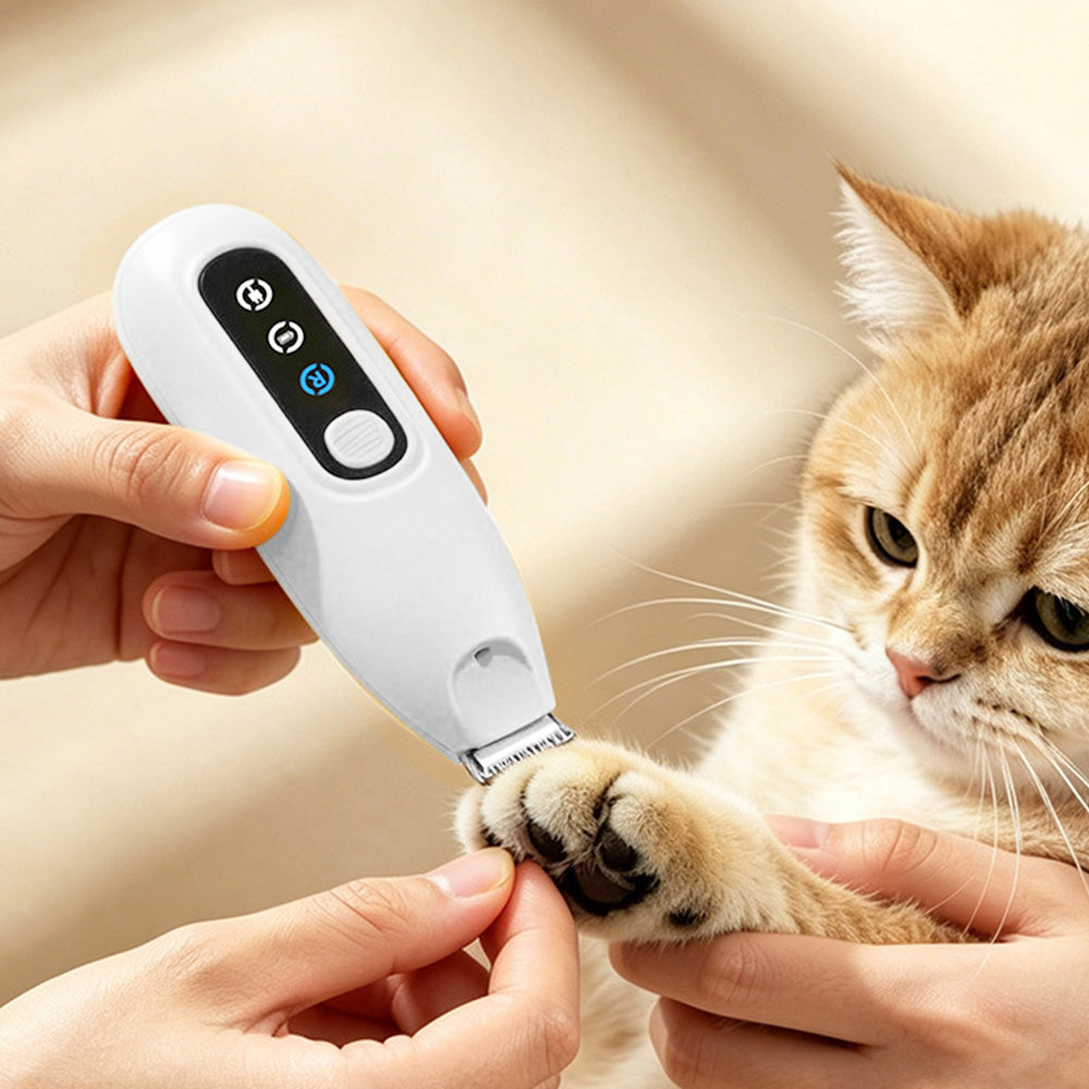 Pet Electric Paw Hair Trimmer with 18mm Ceramic Blade and LED Light - White