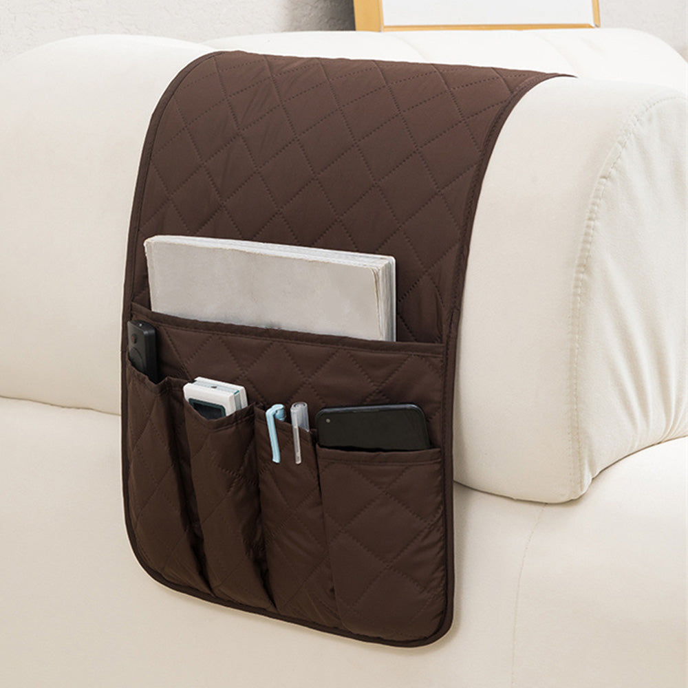 5 Pocket Sofa Armrest Organizer Remote Holder Bag for Couch and Chair-Coffee