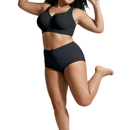 Seamless Wireless Plus Size Bra Full Coverage Comfortable Everyday Support for Women-Black