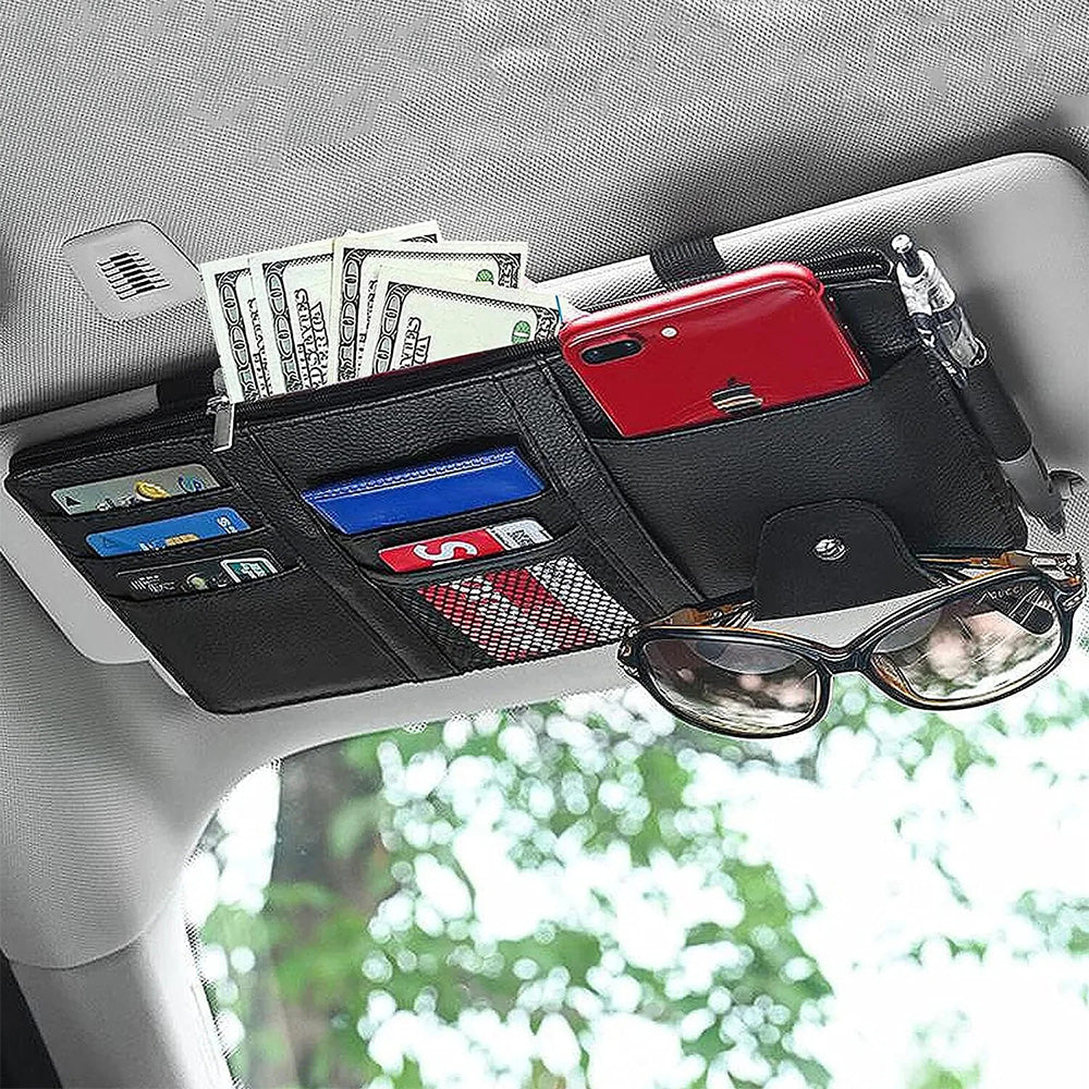 Car Sun Visor Organizer with License & Sunglasses Holder Black