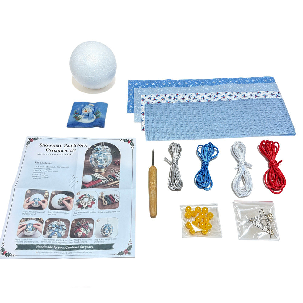 Adult Christmas Patchwork Ornament DIY Kit Xmas Fabric Ball Craft Set Snowman