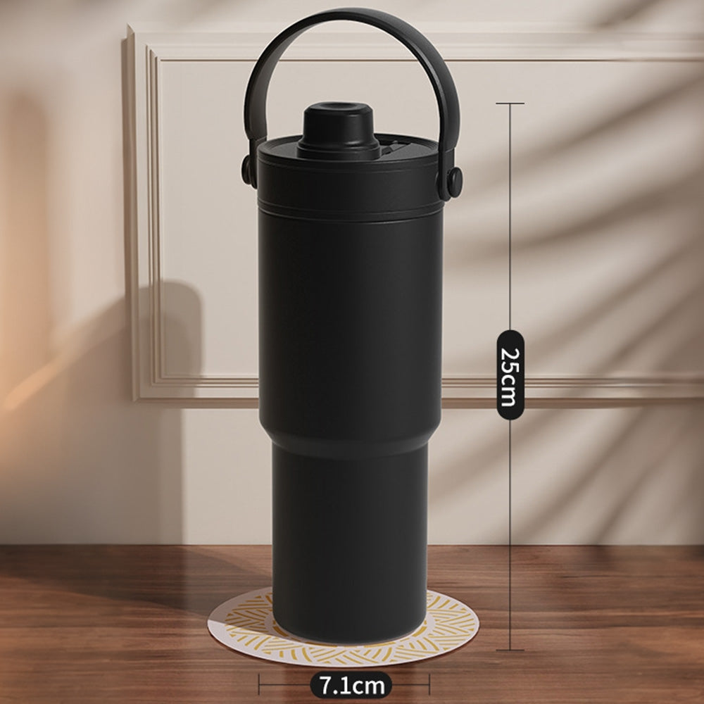 Dual Lid Tumbler with Straw 735ml Vacuum Insulated Water Bottle-Black
