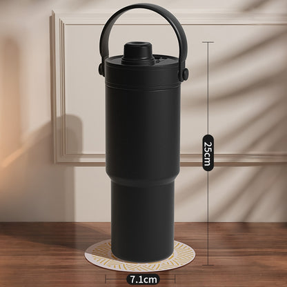 Dual Lid Tumbler with Straw 735ml Vacuum Insulated Water Bottle-Black