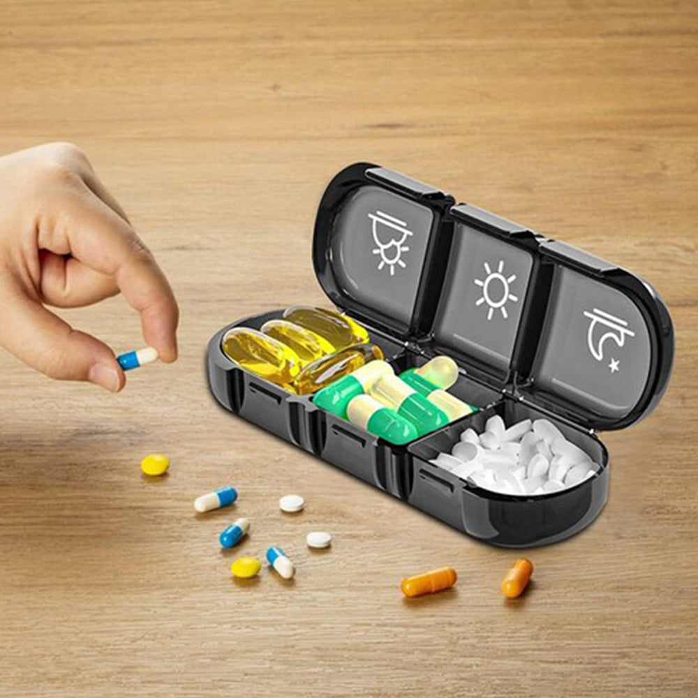 Weekly Pill Box Organizer 7 Days Tablet Storage Dispenser With One Side Large Openings-Black