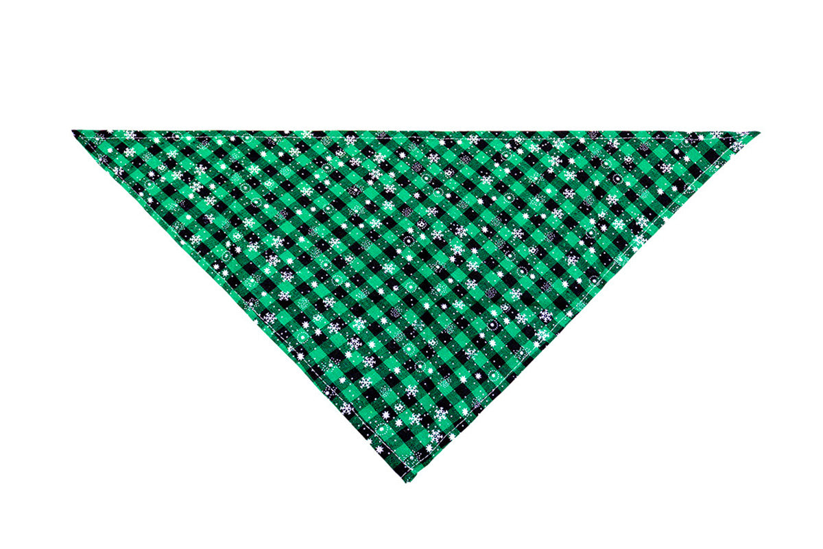 2Pcs Snowflakes Christmas Dog Bandana Buffalo Plaid Pet Scarf Dog Triangle Bandana-Green check snowflake and Red check snowflake