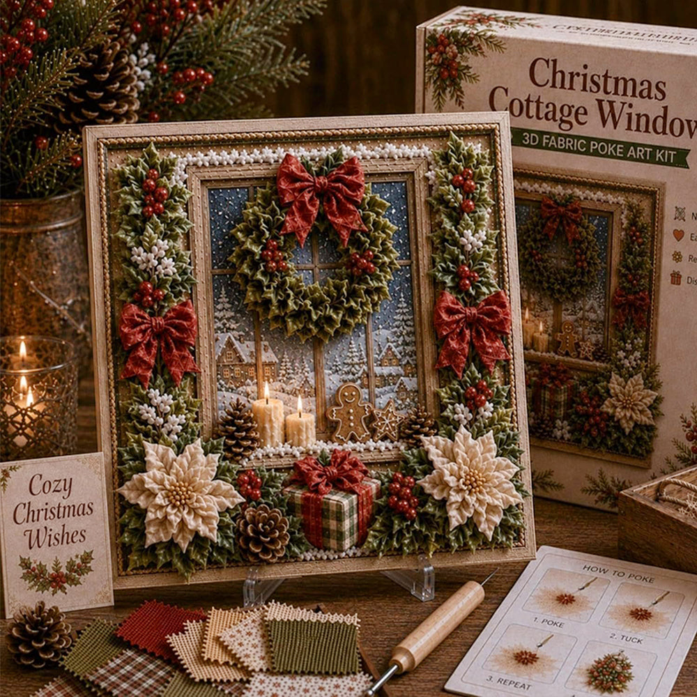 Framed Christmas Yarn Poke Fabric DIY Decoration Kit for Adults - Wreath