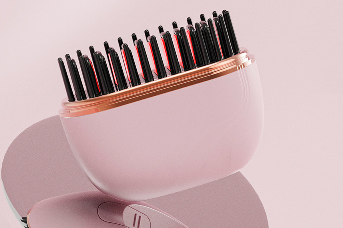 Rechargeable Wireless Mini Hair Straightener Comb - Pink