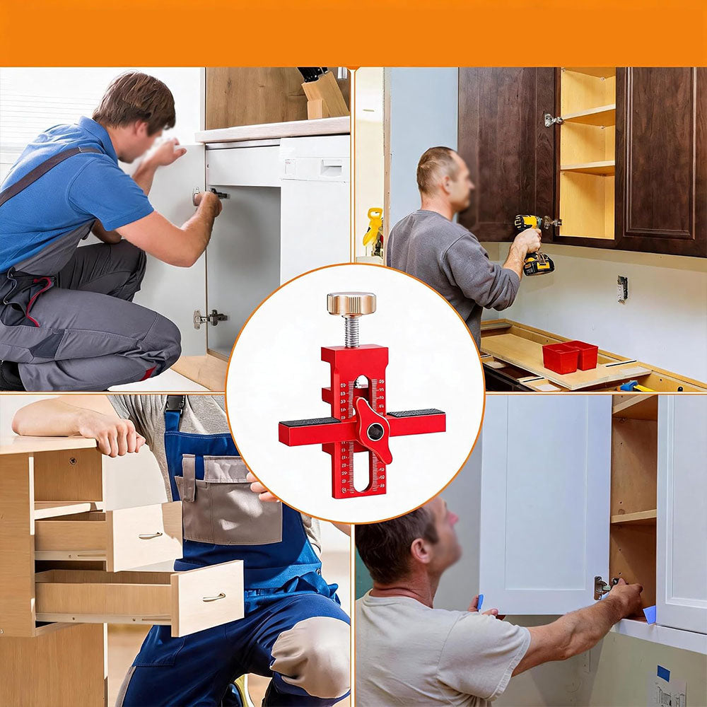 Cabinet Door Mounting Alignment Tool with Measurement Scale - Red