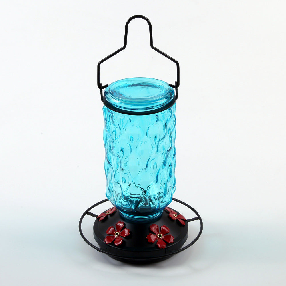 Stained Glass Hummingbird Feeder Wide Mouth Garden Decor-Blue