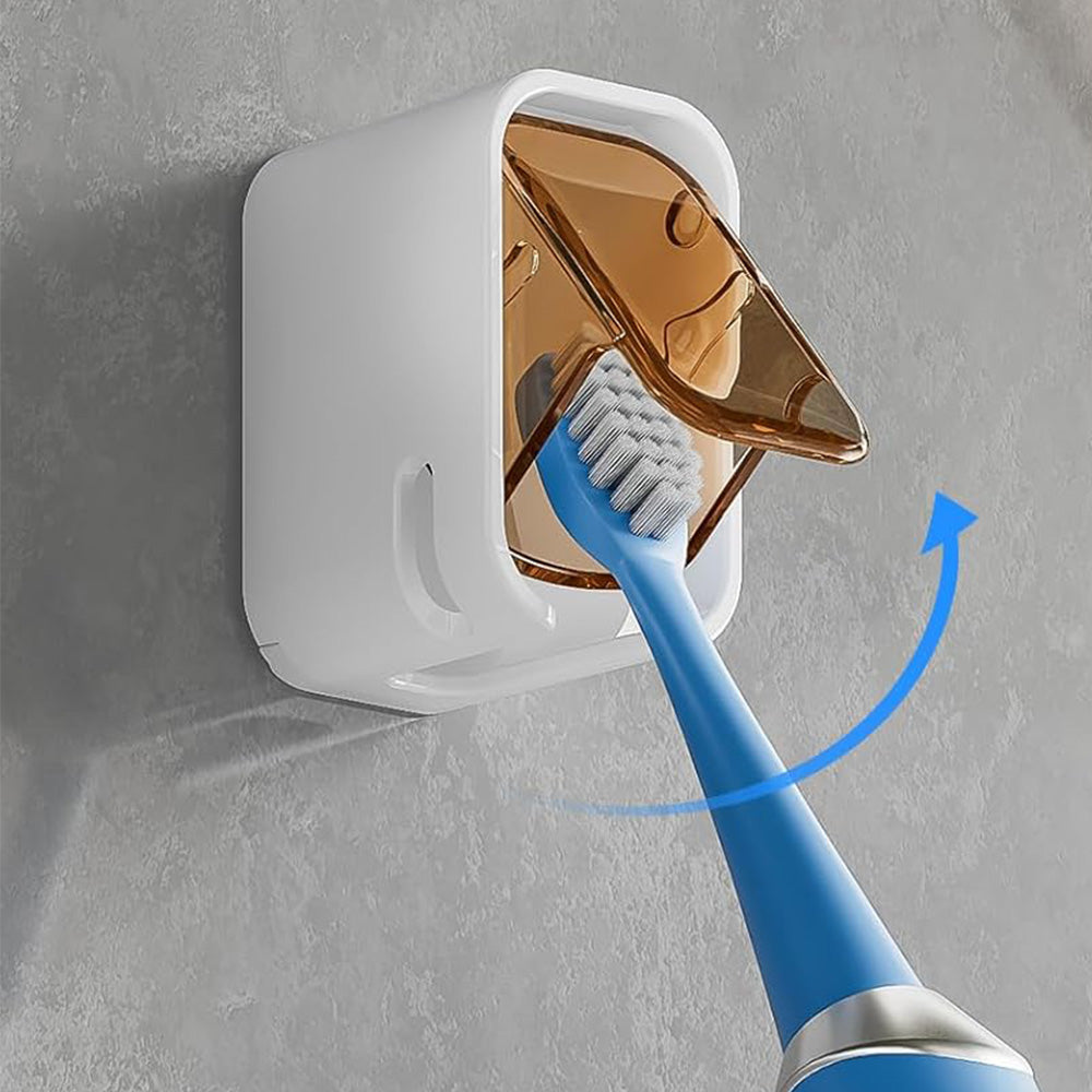 2PCS Wall-Mounted Toothbrush Holders with Cover Shower Tooth Brush Storage Coffee