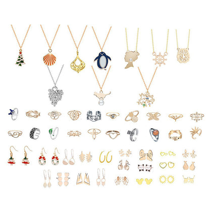 Christmas Jewelry Advent Calendar Set Earrings Rings Necklaces - Blue