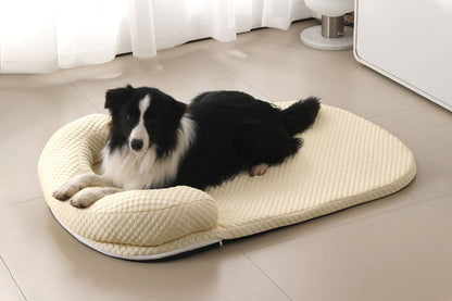 Pet Cooling Mat Memory Foam Cooling Fabric Dog Crate Bed with Pillow-Light Yellow