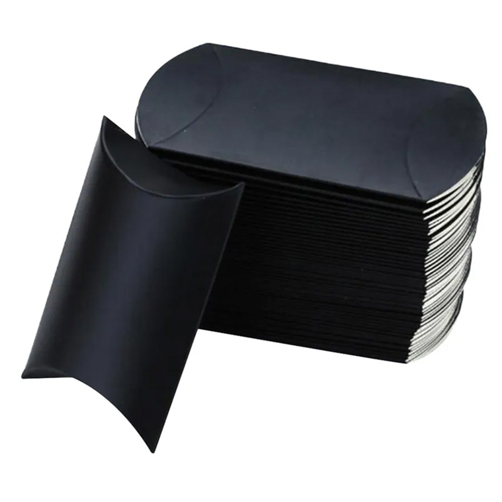 50 Piece Kraft Paper Pillow Gift Boxes with Ribbons - Black